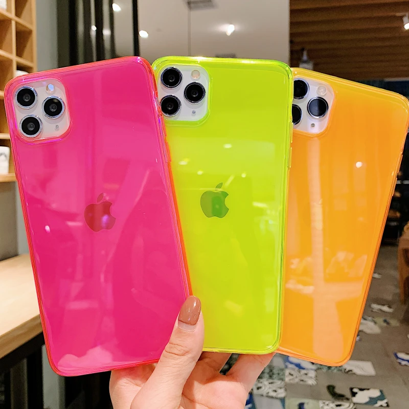 INS Hot fluorescent Shockproof transparent soft phone case for iphone 11 Pro Max XR XS Max 8 7 Plus 12 MiNi silicone back cover