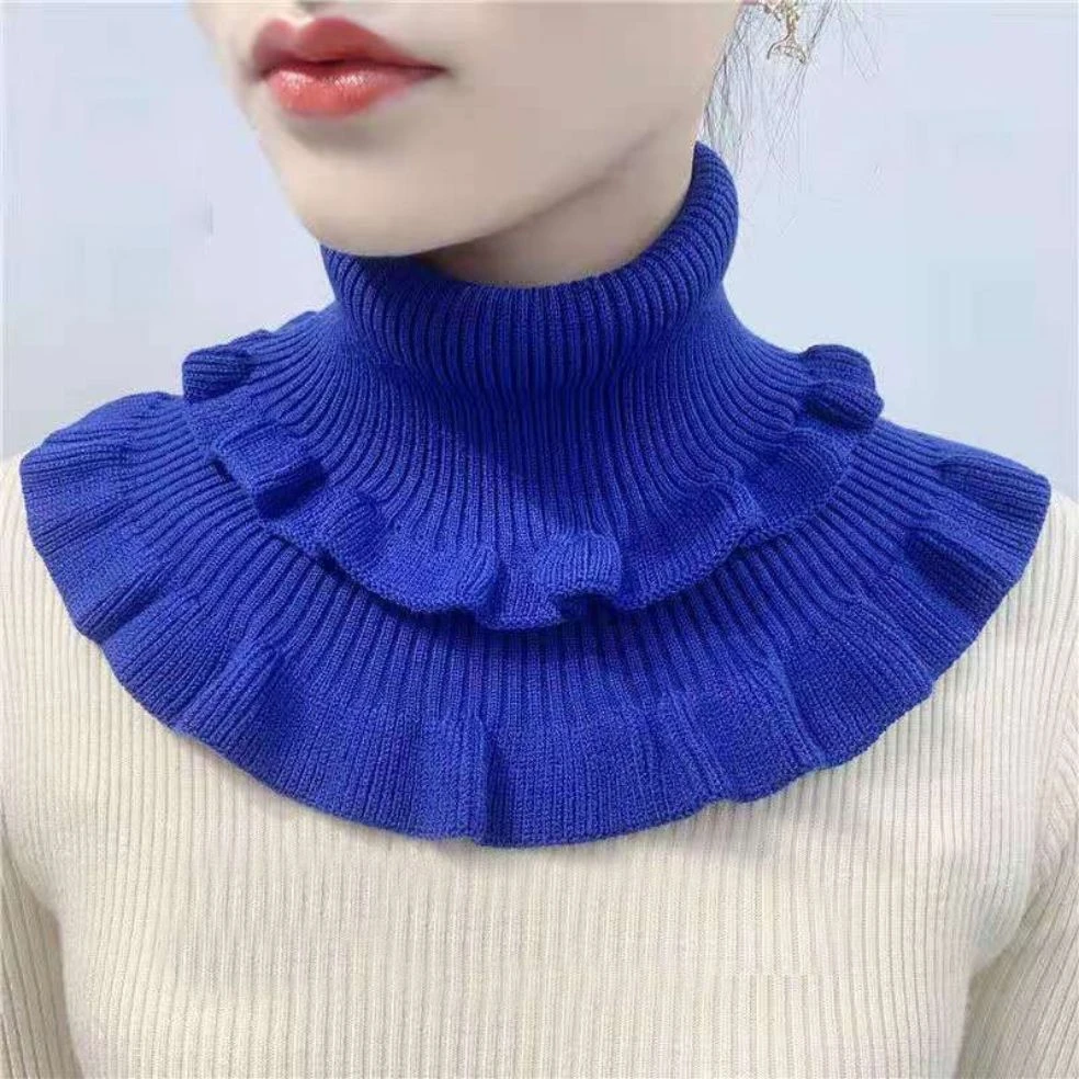 Fake Collar Neck Guard Fall/Winter Women's High-neck Thicker More Versatile Collar Pure Color High-stretch Knit Ruffle Bib  A45