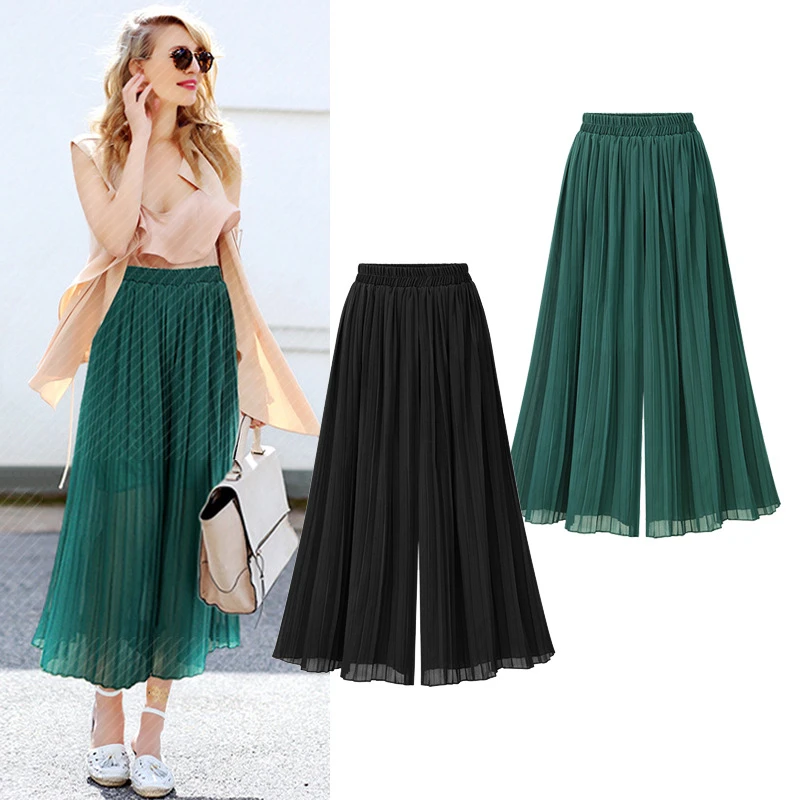 Fashion High Waist Loose Pleated Chiffon Wide-Leg Pants Spring New Women's Large Size Lightweight Breathable Flared Trousers