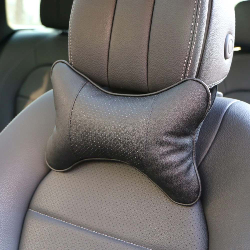 2 PCS artificial leather car pillow protection your neck/car headrest hole-digging design/auto supplies safety neck pillow
