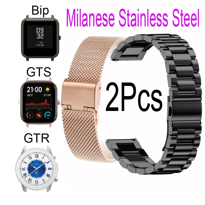 Milanese Stainless Steel Strap For Xiaomi Huami Amazfit Bip S Lite U Pro GTS 3 2 2e GTR 3 Haylou LS05S LS02 Bracelet 20mm 22mm