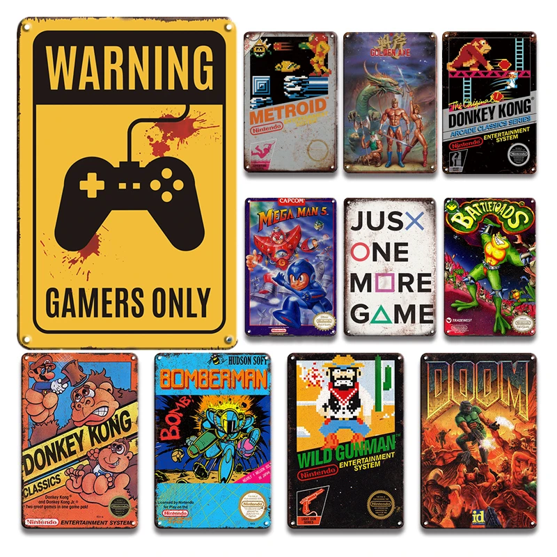 Gamers Only Warning Tin Sign Vintage Baby Gamer Room Decor Metal Plate Retro Old Game Poster Living Room Metal Fashion Painting