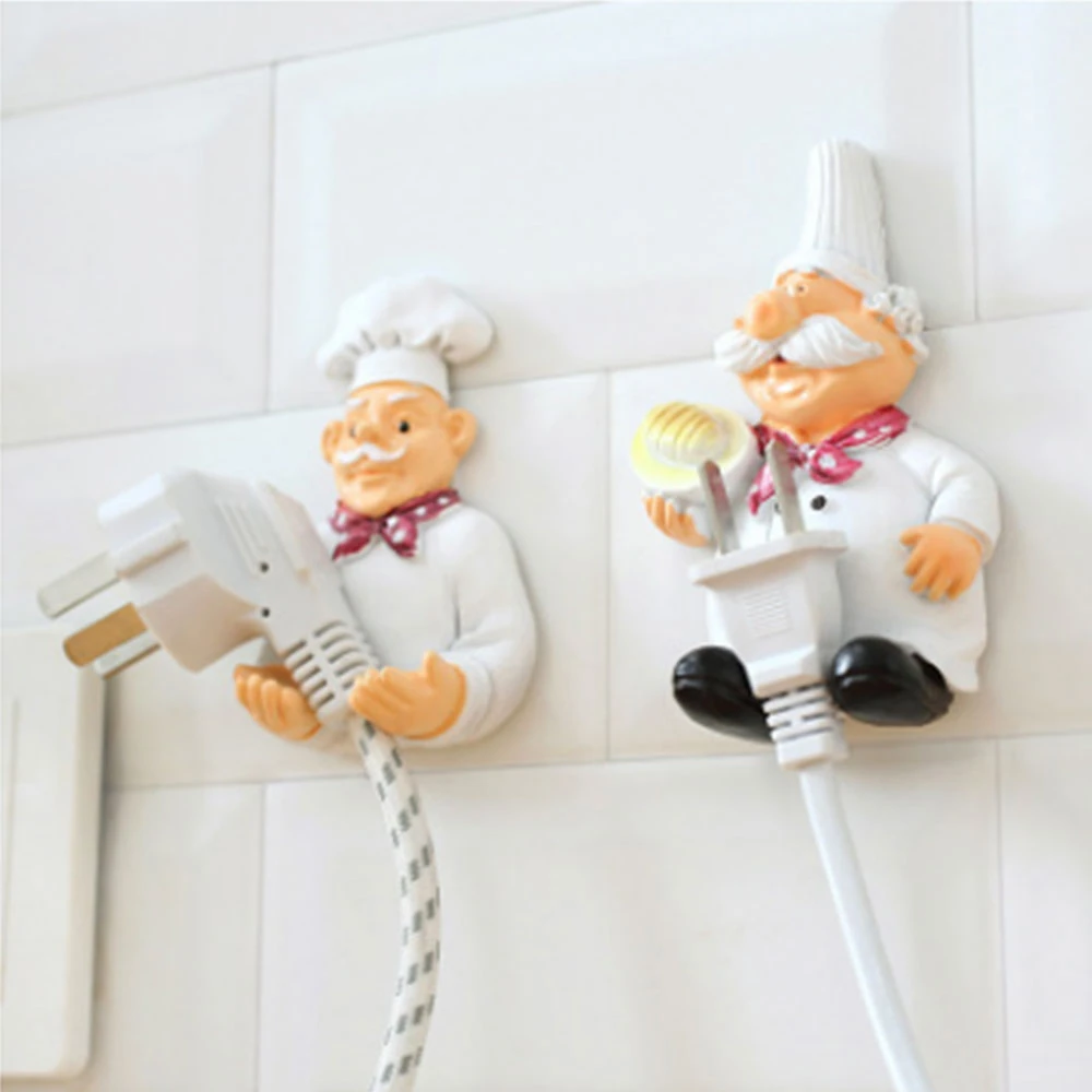 Cartoon power cord storage rack chef plug hook strong adhesive hook creative plug finishing bracket