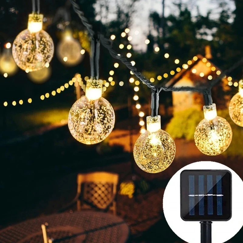 100LEDS Crystal Ball 5M/12M Solar Power Supply LED String Light Fairy Light Garland Garden Outdoor Christmas Decoration