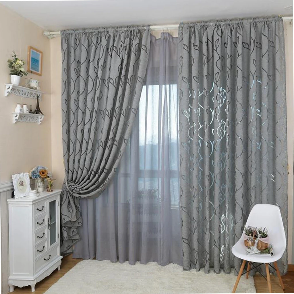 100x270 Leaf Curtain Drape Blind Gauze Curtain Door Room Divider Modern Gray Window Curtain Bedroom Window Blind Hanging Curtain
