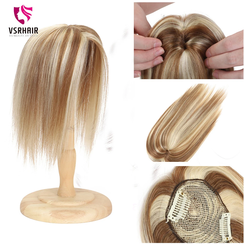 VSR Human Hair Topper For Women 100% Human Hair Clip-in One Piece Piano Colors Blonde 10inch 14 18 Clips Hair Topper