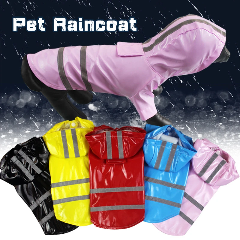 Spring Summer Outdoor Pet Dog Raincoat Reflective PU Puppy Pet Hooded Rain Coat Waterproof Dogs Cats Jackets Chihuahua