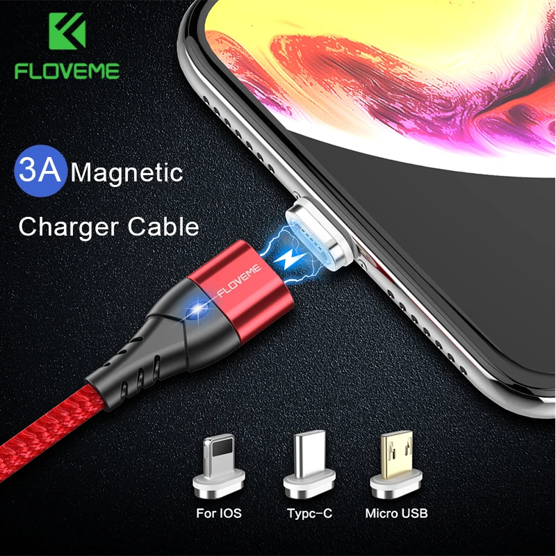 FLOVEME 3A Magnetic Micro USB Cable Type-C Magnet Charger Phone Cable For Xiaomi For iPhone 7 8 Samsung Fast Data Charging Wire
