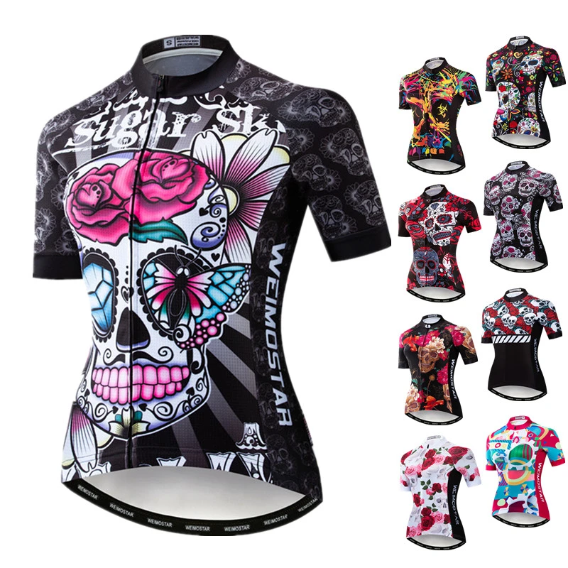 Weimostar 2021 Women's Summer Skull Cycling Jersey Road Bicycle Shirt MTB Bike Jersey Top Outdoor Sport Ropa ciclismo Clothing