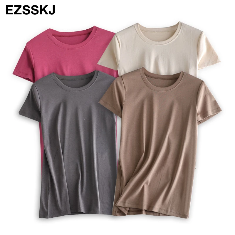 95%cotton summer o-neck T-shirt Casual Loose baisic short t-shirt short sleeve bottom solid color cotton T-shirt  Female Tops