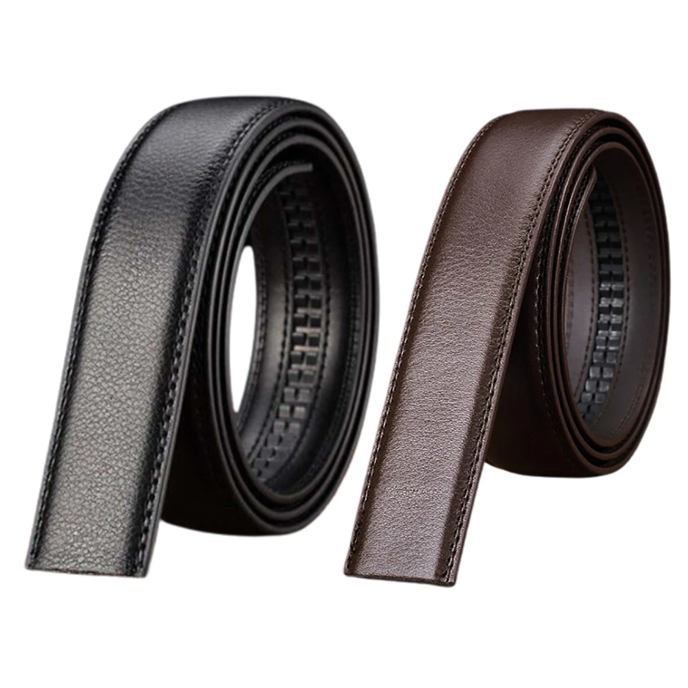 High Quality 120x3.5cm Luxury Business Style Pu Leather Men's Automatic Ribbon Black Waist Strap Belt Without Buckle