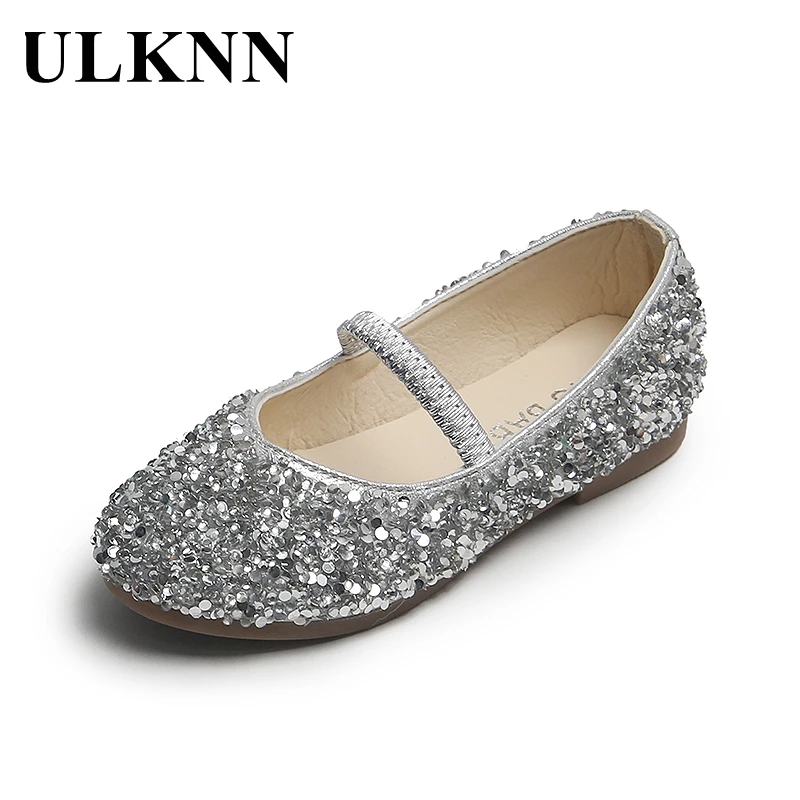 ULKNN Girls' Leather Shoes Princess 2021 Spring New Non-Slip Soft Bottom Wear-Resistant Little Baby Sequined Children's Shoes