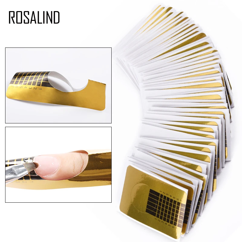 ROSALIND 100Pcs/Set Professional Nail Forms Acrylic Curve Nail Gel Polish Nail Extension Nail Art Guide Form Tools