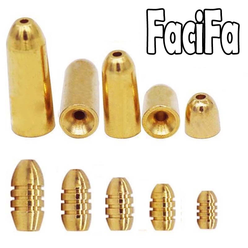 10pcs Fishing Bullet Weights Stainless Brass Slip Sinker For Fishing Hook Fishing Lure Texas Rig