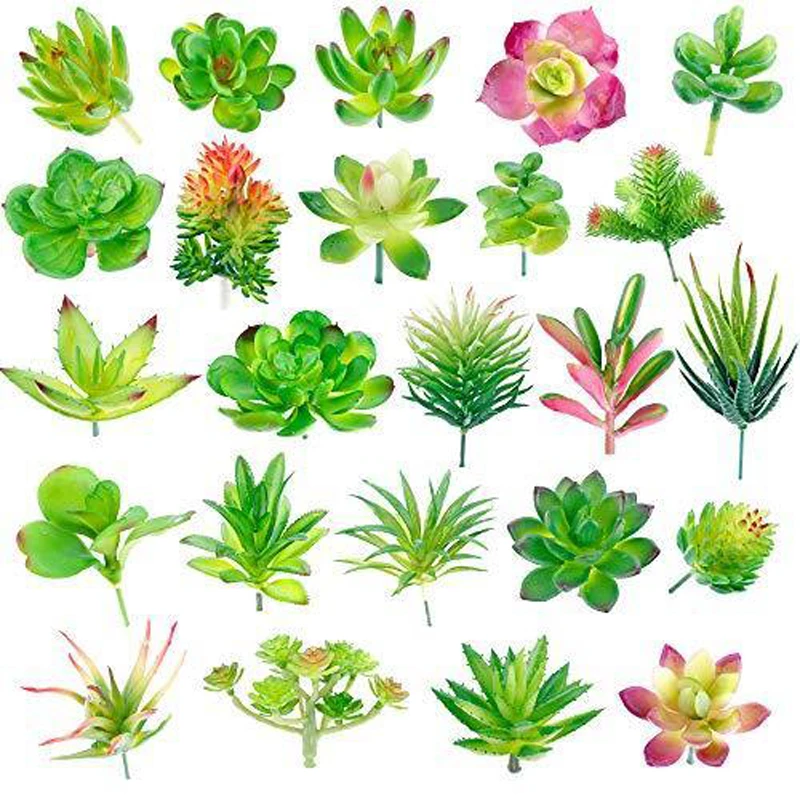 24 Pack Artificial Succulents Plant Garden Miniature Fake Cactus Floral DIY Home Fake Succulents Fake Plants Faux Succulents