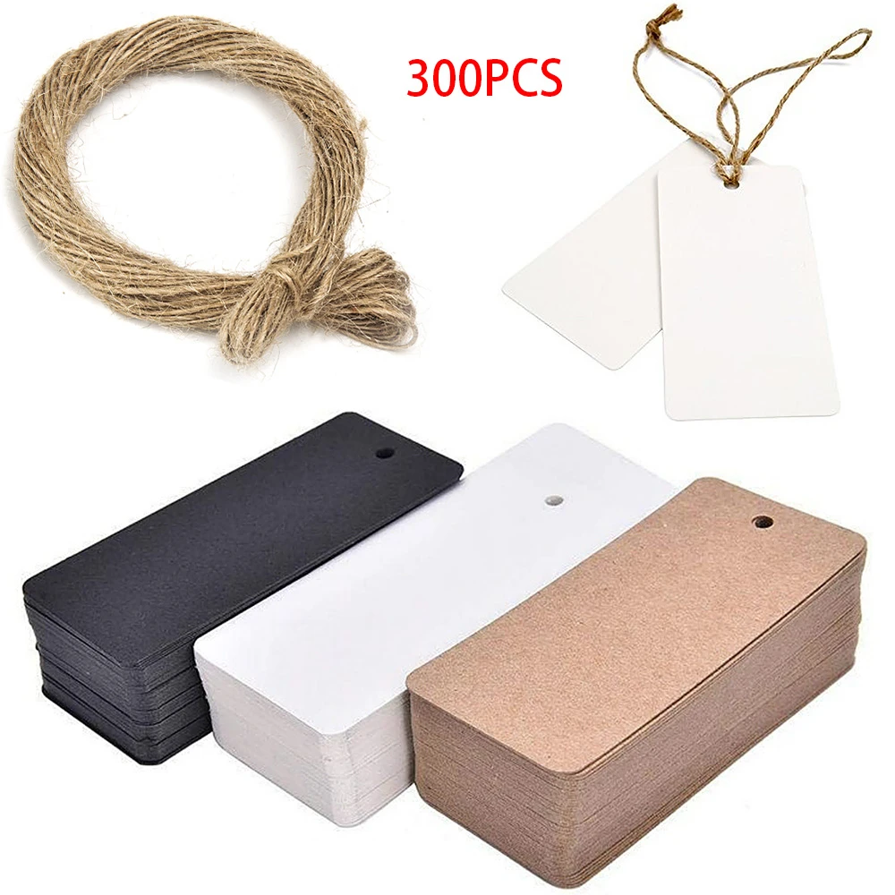 300Pcs Kraft White Gift Tags Blank labels with 100 Feet Jute Twine for Wedding Gift Price Tags Hang Clothing Garment Tags