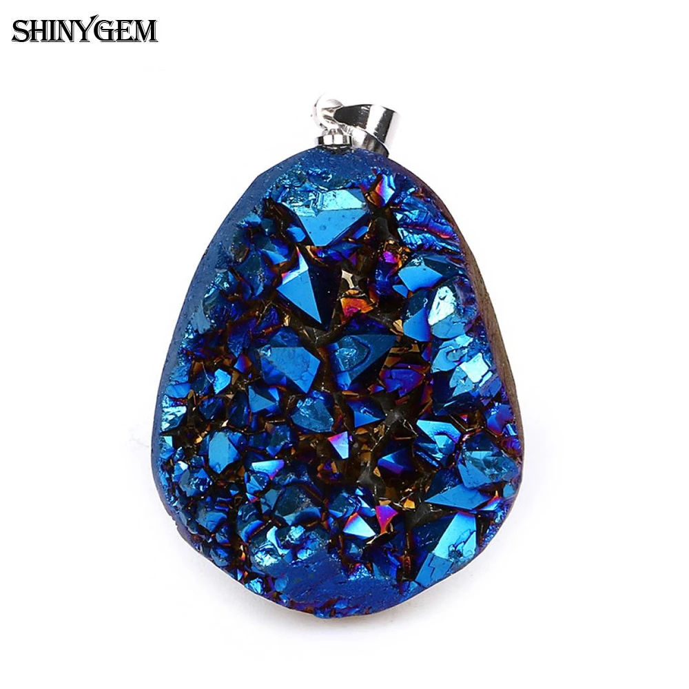 ShinyGem Sparkling Irregular Crystal Druzy Pendant Fashion Handmade Gems Natural Stone Pendants For DIY Jewelry Making Necklace