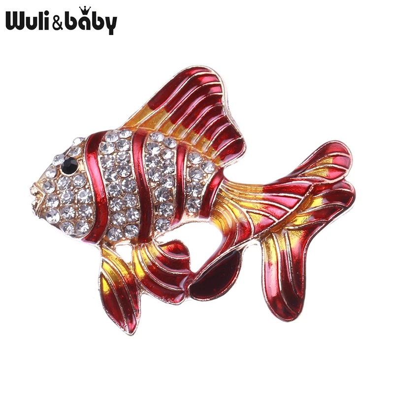 Wuli&baby Rhinestone Fish Brooches Women Unisex Metal 3-color Enamel Water Animal Office Casual Brooch Pins Gifts