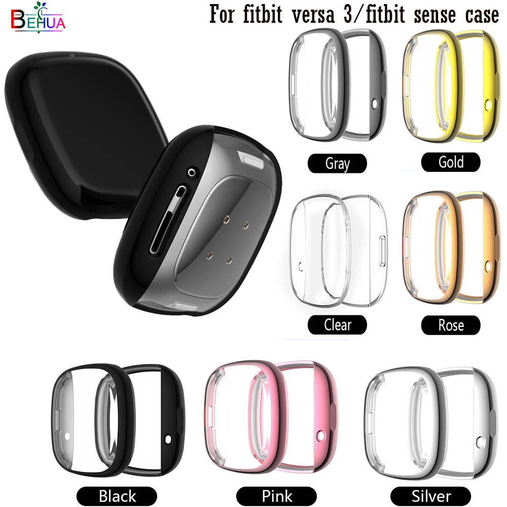 BEHUA Soft Tpu Case for Fitbit versa 3 / Sense Waterproof Watch cases Cover Screen Protector Full Waterproof Protective Shell