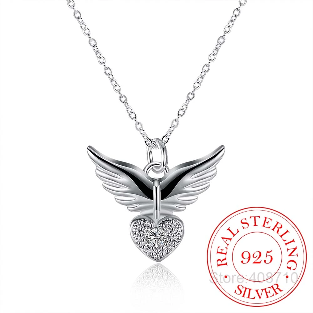 2020 New Drop Shipping 925 Sterling Silver Necklaces Zirconia Angel Wings Necklaces Jewelry Collar Colar de Plata