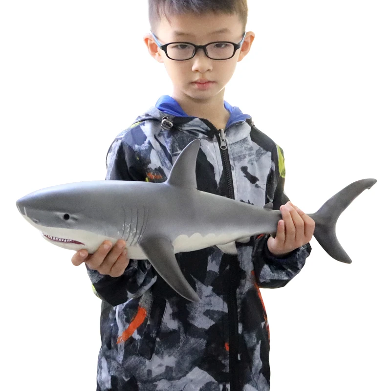 Oenux Large Size Sea Life Animals Soft Great White Shark Big Shark Action Figures Model Lifelike Educational Toys For Kids Gift