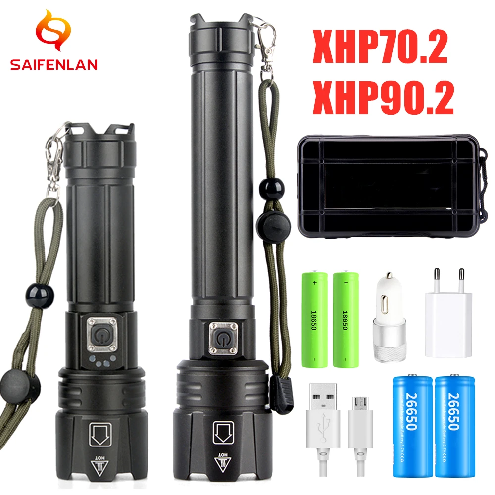 XHP90.2 XHP70.2 LED Flashlight most powerful Flashlight 18650 26650 USB Torch Lantern Hunting Lamp Hand Light USB Rechargeable