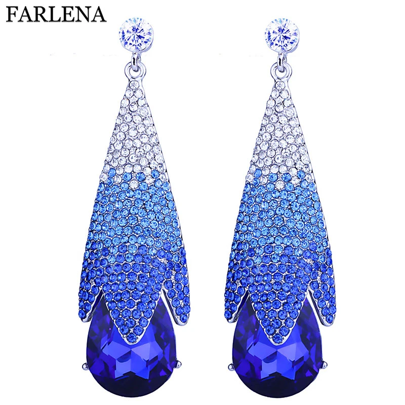 FARLENA Jewelry Women Luxury Wedding Party Drop Earrings Inlay with Multicolor Rhinestones Big Water Drop Earrings long