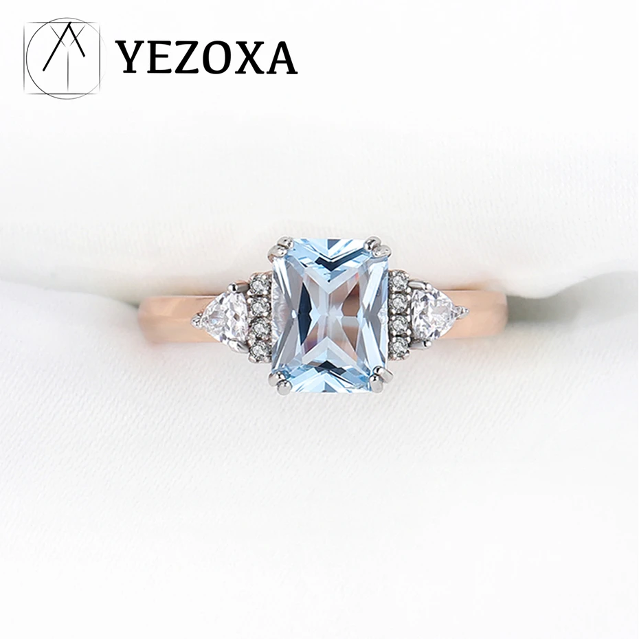 925 Sterling Silver Wedding Rings Gemstone Blue Topaz Rose Gold Plated For Women Luxury Elegant Fine Jewelry Unusual Accessories