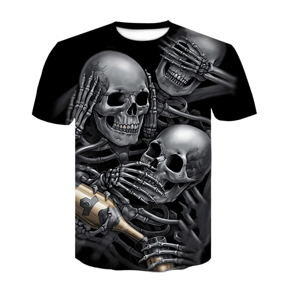 Drink t-shirt beer man Skull T shirt Men/Women Gothic Shirts Plus Size 3d print black t shirts summer short sleeve mens tops