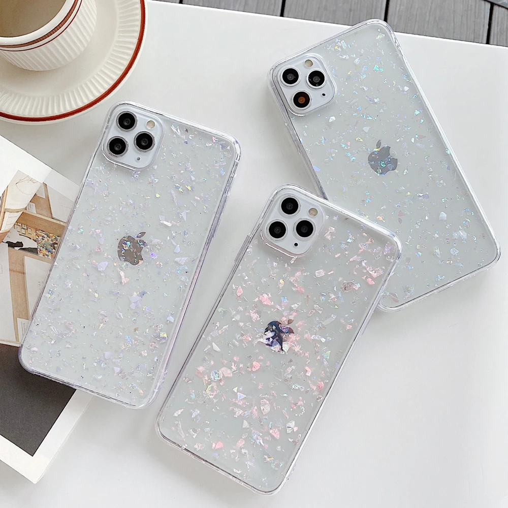 LACK Glitter Crystal Shell Clear Phone Case For iPhone 11 Pro Max X XR 7 Plus 12 13Pro 13 Sparkle Bling Sequin Soft Cases Cover