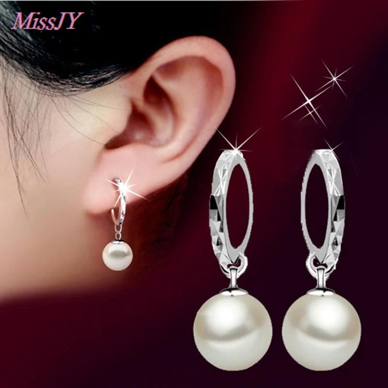 1 Pair New Arrival Girls Elegant Silver Pearls Pendant Ear Silver Plated Earrings Jewelry Approx. 10MM