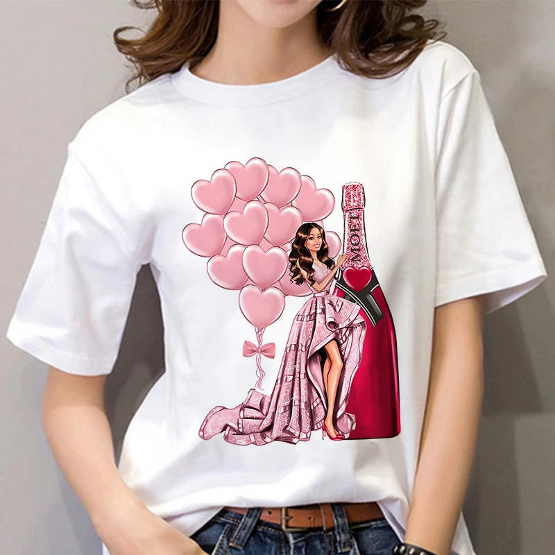 Summer Women T-shirt 2020 Fashion beauty champagne pattern Printing Tshirt Harajuku Leisure Streetwear Female Clothing Tshirt