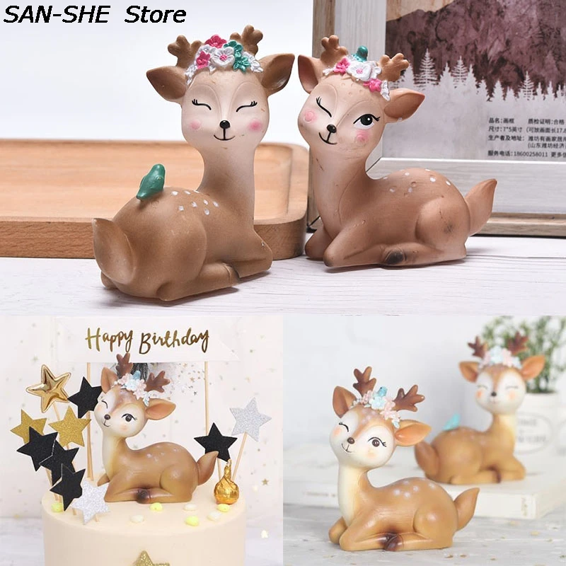 Baby Birthday Deer Cake Topper Fun Toys For Kids Children Girls Little Gifts Cake Decorating Animal Decoration Cupcake Toppers