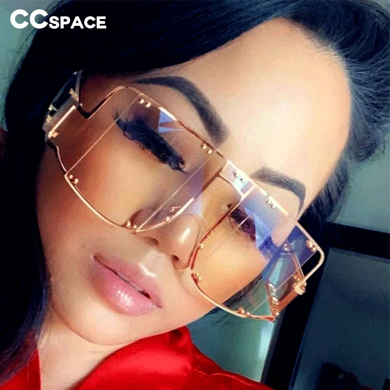 46215 Metal Rivet Eyewear Oversized Mirror Square Sunglasses Men Women Shades Glasses Trend Unique Female UV400