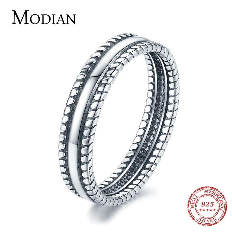 Modian Vintage Exquisite Stackable Ring Pure 925 Sterling Silver Twist Design Charm Finger Ring For Girls Women Jewelry Anillo