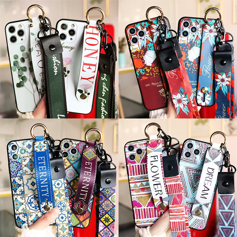 Wrist Strap Phone Case for iPhone 12 13 11 Pro XS Max X XR Soft TPU Cover For iPhone SE 2020 7 8 Plus Luxury Neck Lanyard Case