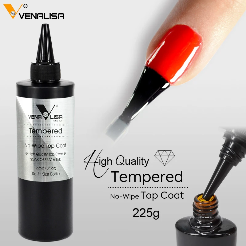 Venalisa Brand 225g Super Quality Nail Art Soak Off UV/LED No Wipe Top Coat Base Coat Without Sticky Layer Tempered TopCoat