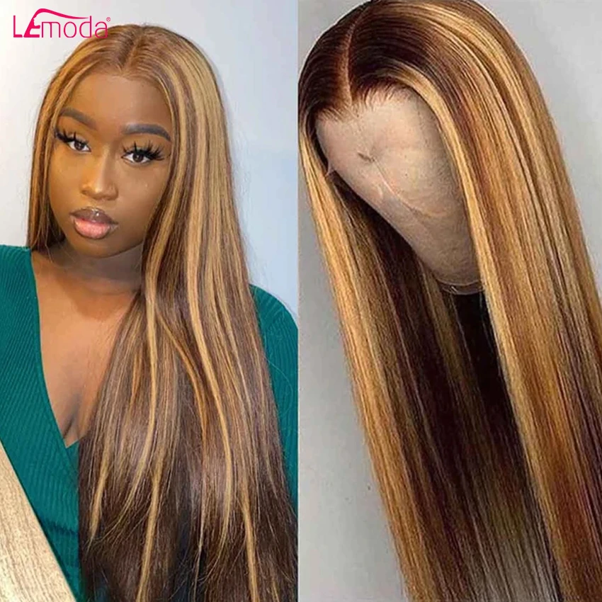 Lemoda Ombre Highlight Wig Human Hair HD Lace Frontal Wig Straight 13x4 Transparent Lace Front Wig Brazilian 150 180 Density