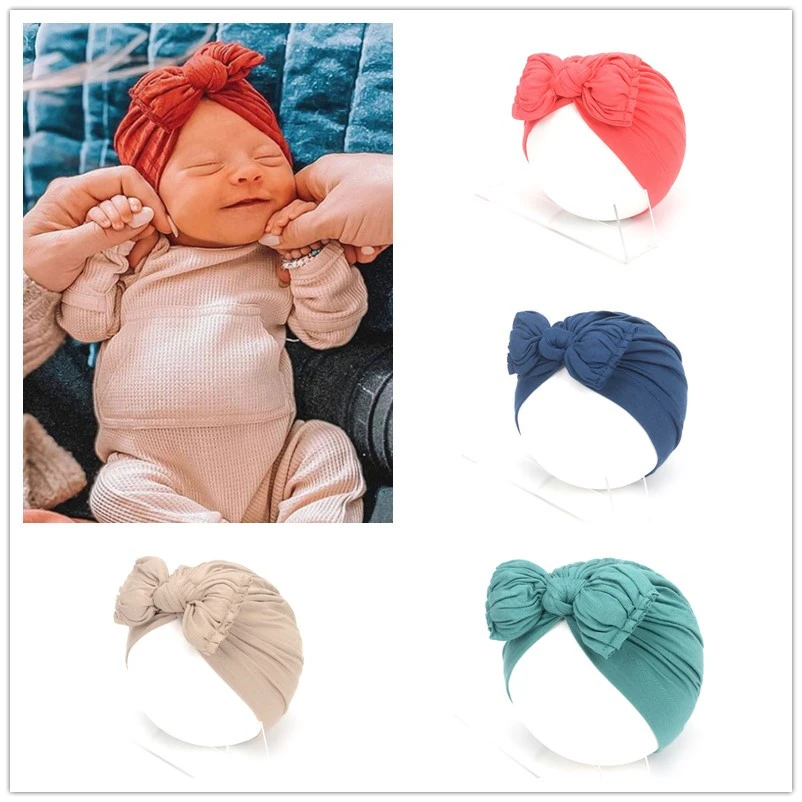 Baby Girls Fold Hat Bowknot Newborn Headwrap Infant Bowknot Turban Cotton Soft Beanies for Child Kids Head Accessories Bebes Cap