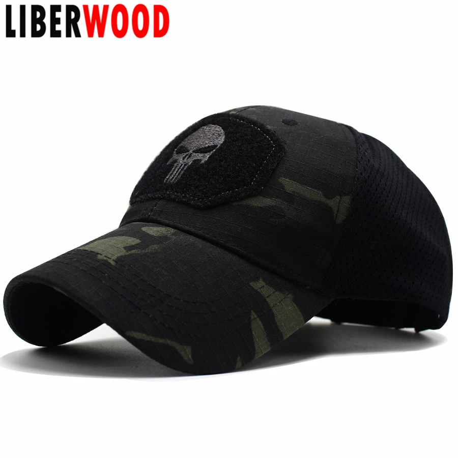 LIBERWOOD Multicam Operator Cap Bundles Skull Mesh Fitted Tactical Cap CP Special Force Sniper SWAT Hat place patch