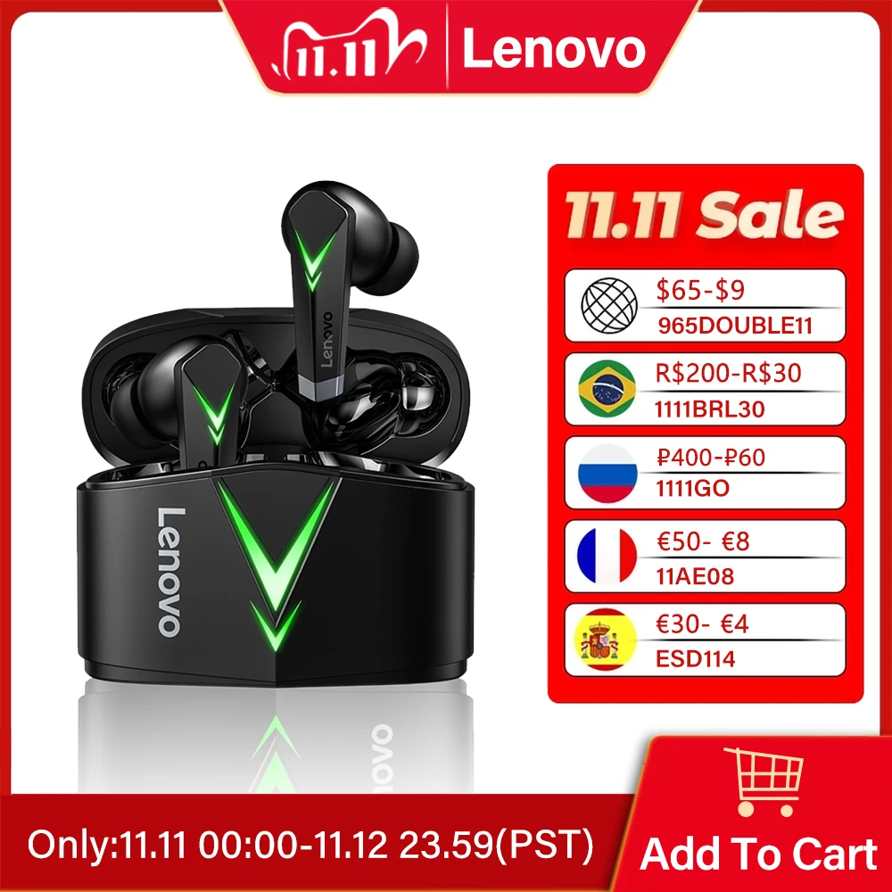 Lenovo LP6 TWS Gaming Earphones Wireless Bluetooth Headphones HIFI Low Latency Headset Noise Reduction In-Ear Earbuds with Mic