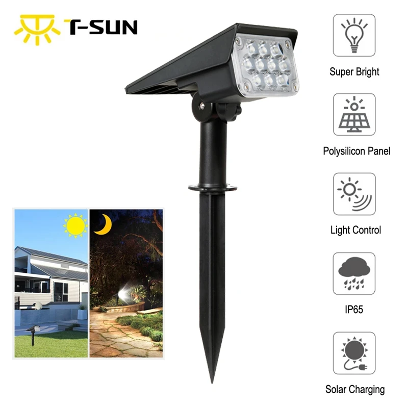 T-SUN 1pc/2pc/4pcs 20LED Adjustable Solar Spotlight Solar Garden Light IP65 Super Bright Landscape Outdoor Wall Light Solar Lamp