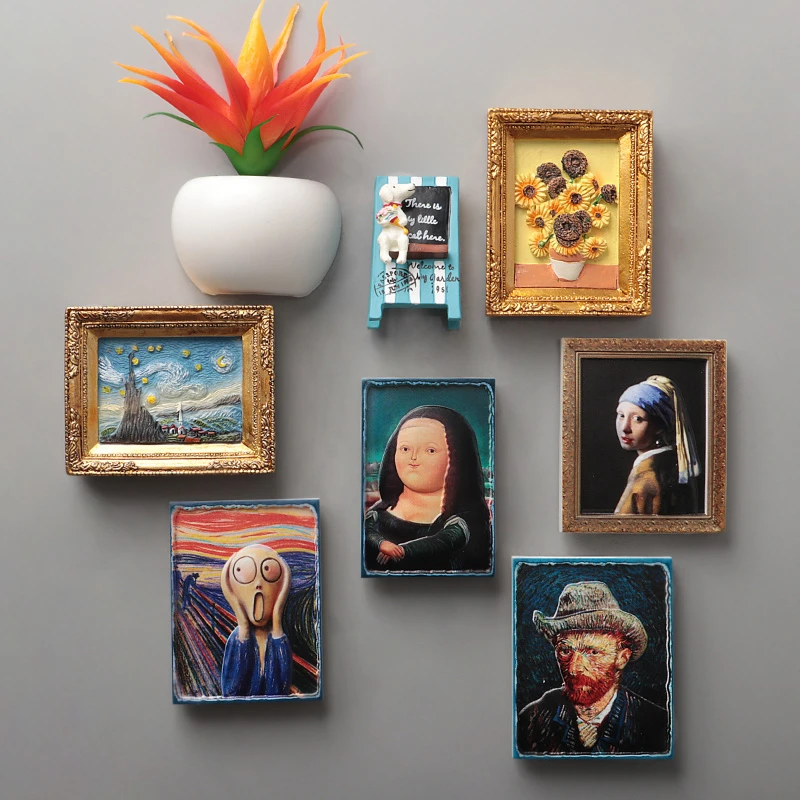 Mona Lisa refrigerator magnetic stickers van gogh Sunflower World famous paintings 3d fridge magnets home decoration collection