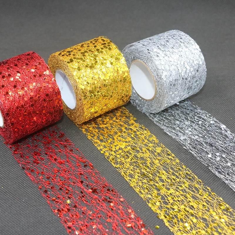 Glitter Sequin Tulle Rolls 5CM Gold Laser Organza Christmas Decoration Silver Sparkly Glitter Sequin Tulle Mesh Party Supplies