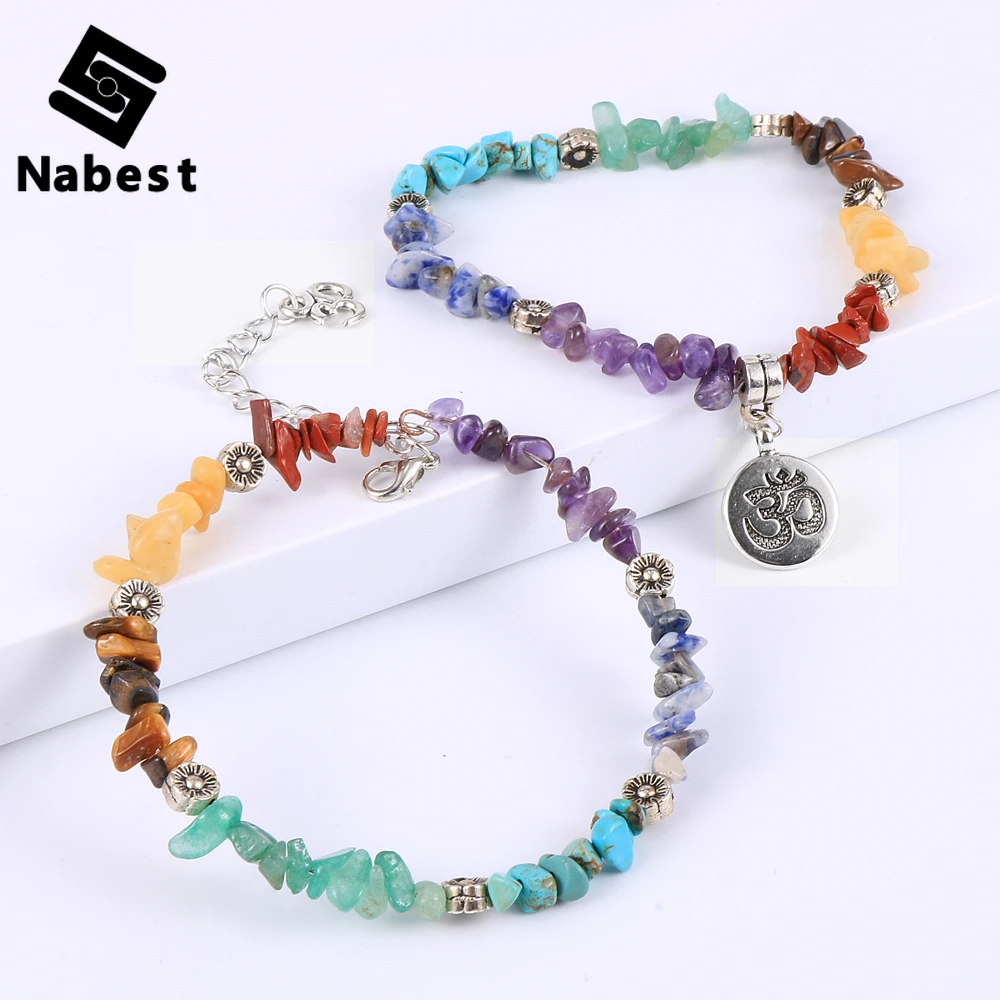 Women Natural Stone 7 Chakras Amethysts India Onyx Healing Balance Bracelet Reiki Prayer Yoga Chipped Gravel Bead Bangle Jewelry