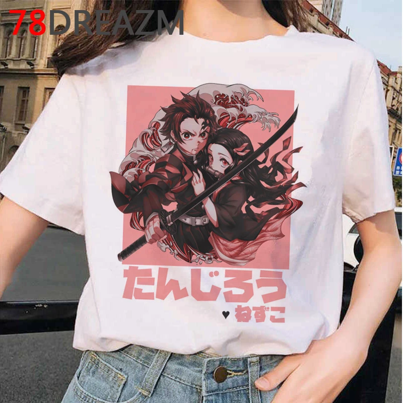 Japanese Anime Demon Slayer T Shirt Women  Ulzzang  Harajuku Shirt 90s Cartoon Graphic Kimetsu No Yaiba  Kawaii T-shirt Female