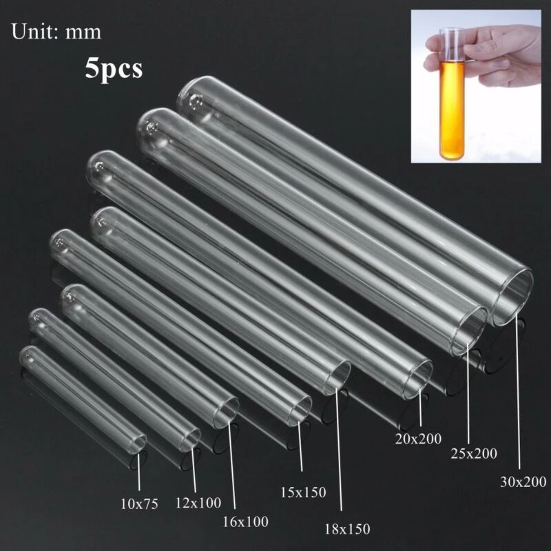 5pcs thickened transparent laboratory glass tubes with a diameter of 12mm-25mm round bottom glass test tubes