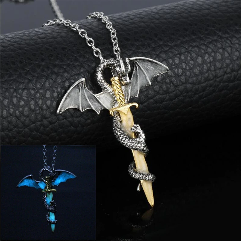 Luminous Jewelry Dragon Sword Pendant Necklace Glow In The Dark Anime Necklace For Men Christmas Gifts