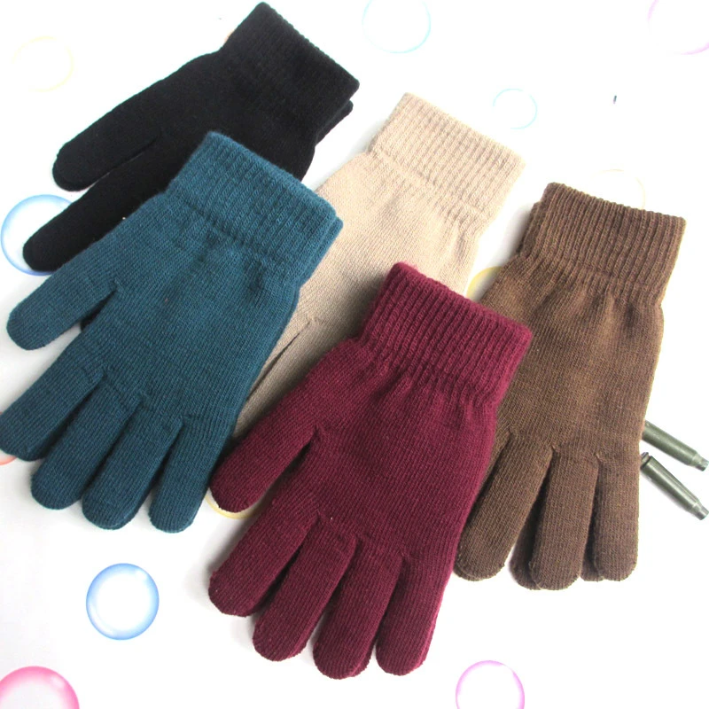 Unisex Winter Ribbed Knitted Full Fingered Gloves Women Men Classic Basic Thicken Lining Mittens Thermal Wrist Gloves