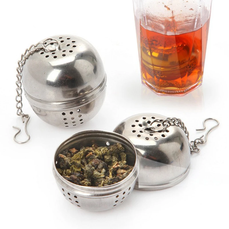 Stainless Steel Ball Shape Tea Infuser Mesh Filter Strainer With Hook Loose Tea Leaf SpiceBall With Rope Chain Home Kitchen Tool